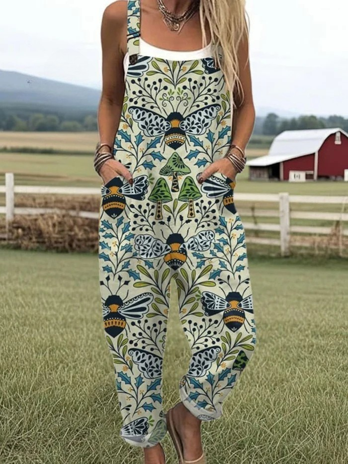 Leichter Damen Jumpsuit im Vintage-Stil, locker geschnitten, mit sommerlichem Design für entspannte Tage.