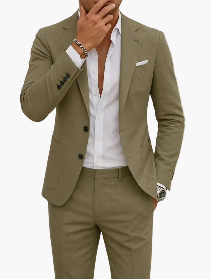 Moderner Herren Slim-Fit Anzug in Beige, ideal für Business & Freizeit. Eleganter Zweiteiler.
