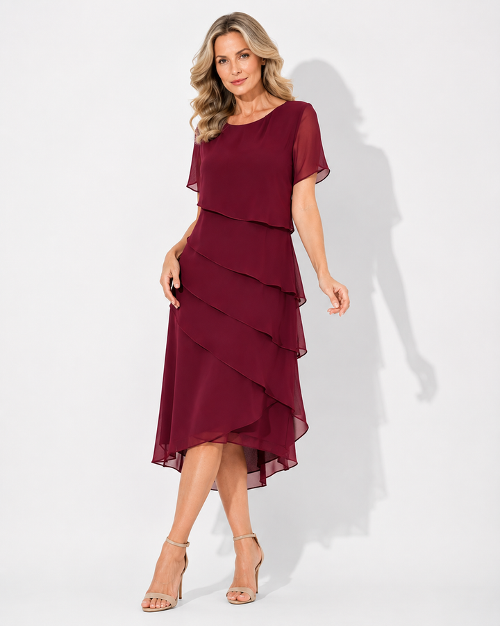 Elegantes Stufenkleid, Midilänge, festlich für Abende & besondere Events.