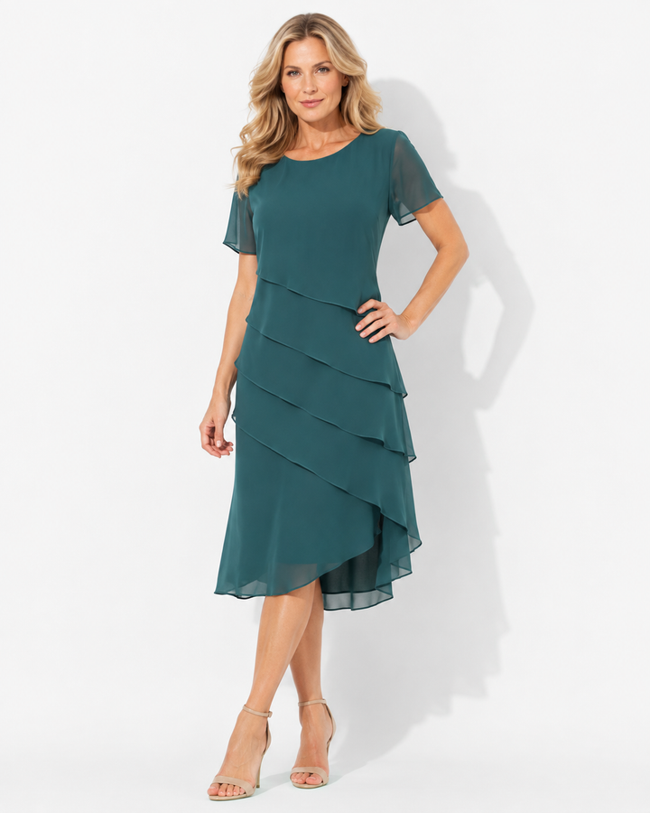 Fließendes Damenkleid, Midilänge, stilvoll und vielseitig für jede Gelegenheit.