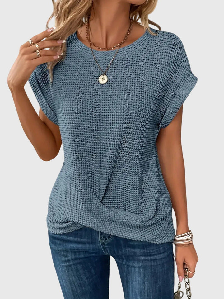 Farbig, stilvolle Damen Waffelstrick Bluse mit Rundhals, locker und angenehm für den Alltag.