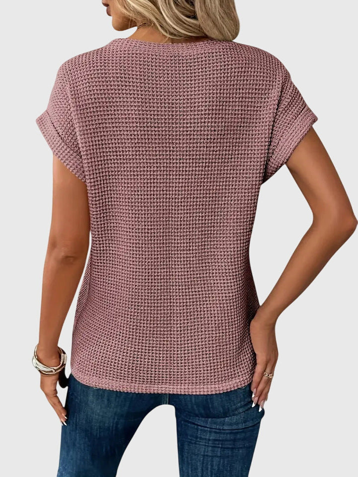 Locker sitzende Damenbluse Waffelstrick mit Rundhals, Kurzarm, bequem für Freizeit & Alltag.