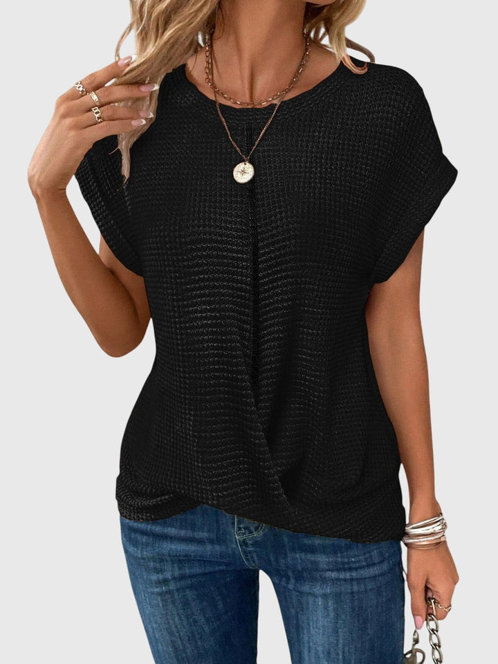 Leichte Damen Sommer-Bluse aus Waffelstrick, Rundhals, Kurzarm, modisch und sehr angenehm.