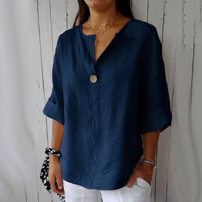 Stilvolle Damen Leinenbluse, kurzärmliges Freizeit Oberteil im Relaxed Fit für sommerliche Eleganz.