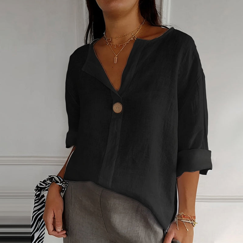 Elegante Damen Kurzarmbluse im entspannten Casual Fit aus Leinen, vielseitiges Oberteil für Freizeit.