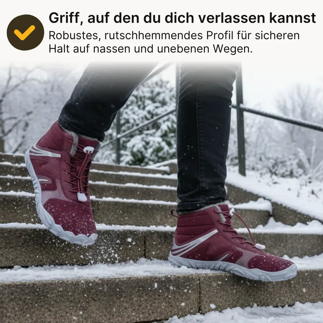Wasserabweisende & warme Unisex Barfußschuhe in Schwarz, flexibel für natürliches Laufgefühl im Winter.