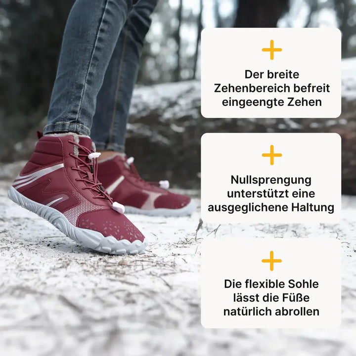 Komfortable, flexible Barfußschuhe für Unisex im Winter. Braun, wasserabweisend & mit breiter Zehenbox.