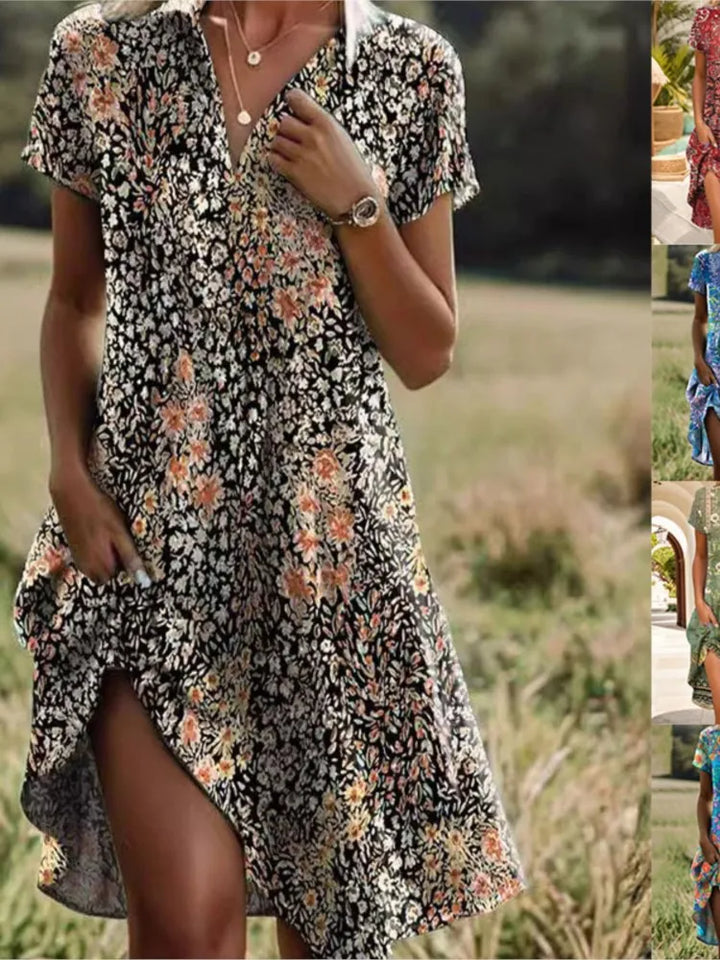 Stilvolles Kurzarm Maxikleid für Damen; bequemes Boho Sommerkleid, ideal für Strand & Freizeit.