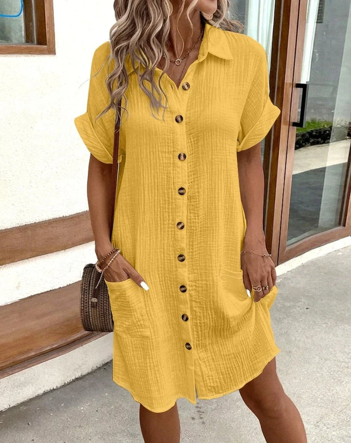 Strandkleid Damen, Minikleid mit V-Ausschnitt, Dreiviertelärmeln, atmungsaktiv für heiße Tage.