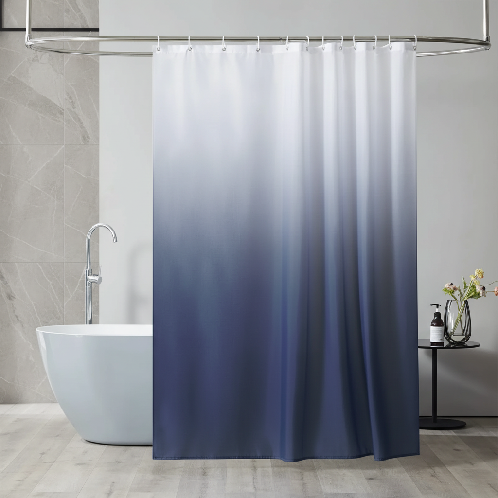 Verdickter AquaVeil Duschvorhang aus Polyester mit modernem Farbverlauf, wasserdicht & pflegeleicht fürs Bad.