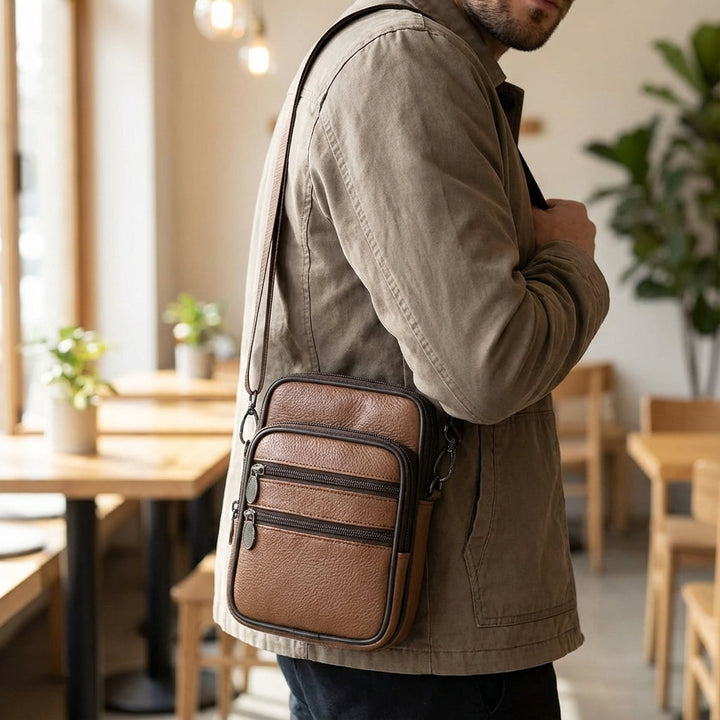 Unisex Echtleder Crossbody Umhängetasche von LeatherLuxe. Verstellbare, kleine Ledertasche für Herren & Damen.