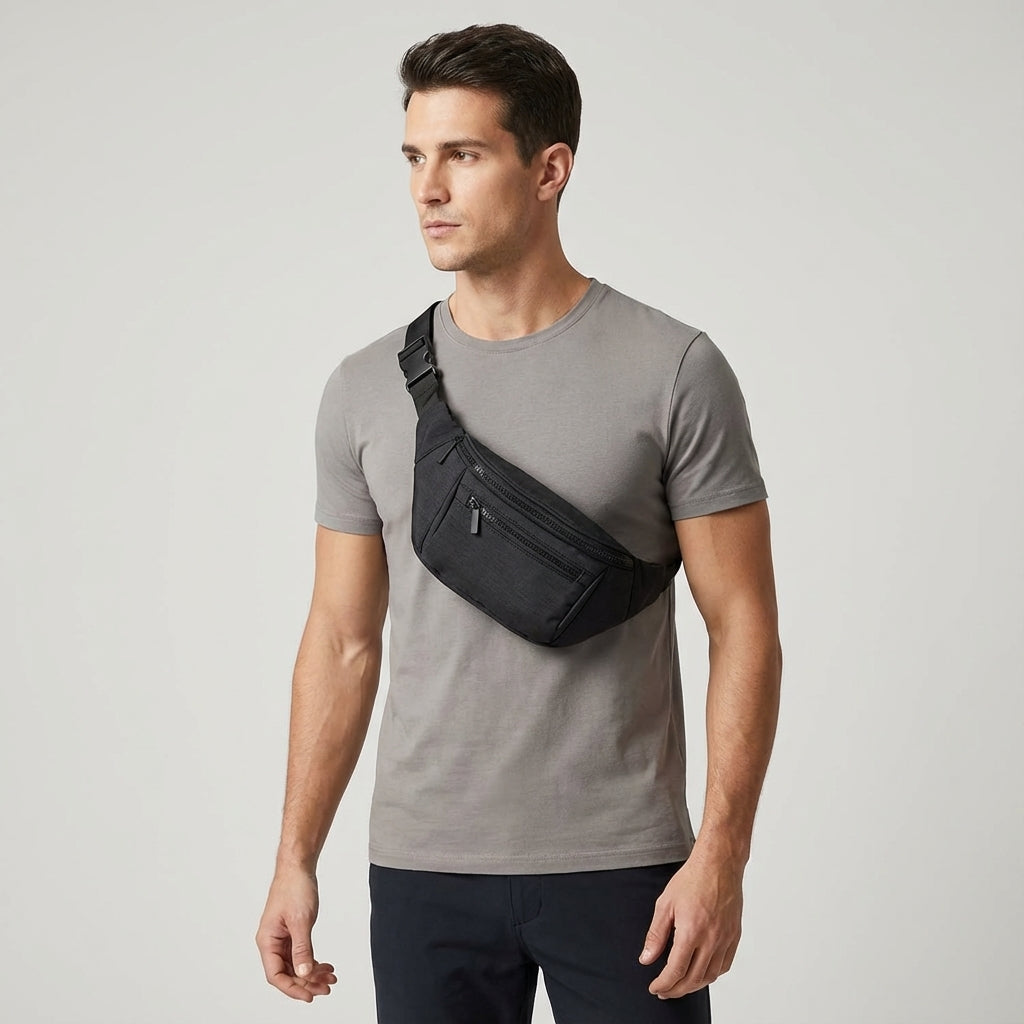 Lila Fanny-Pack / Bauchtasche, robust & verstellbar, mit mehreren Fächern. Ideal als kompakte Sporttasche.
