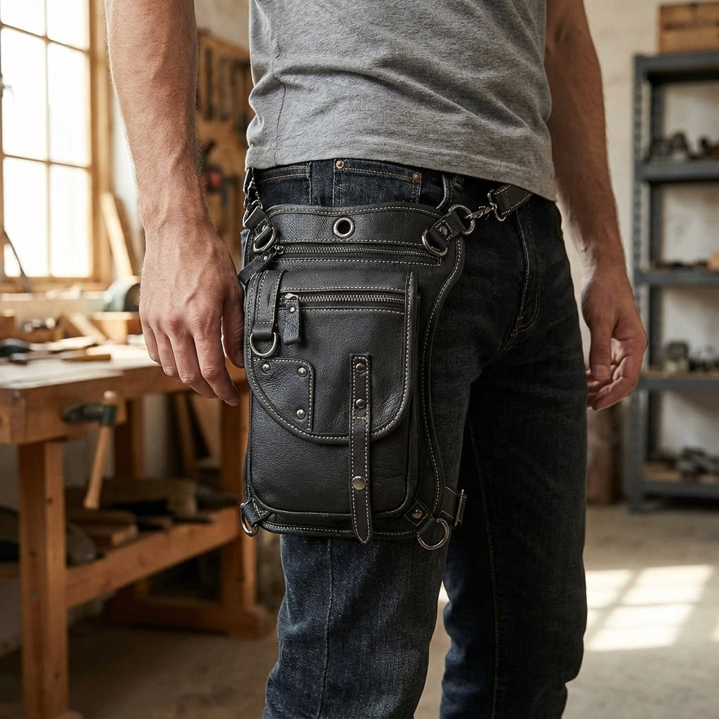 Unisex Hüft- & Beintasche CrossGrip, schwarz, verstellbar für sichere Aufbewahrung unterwegs. Praktischer Organizer.