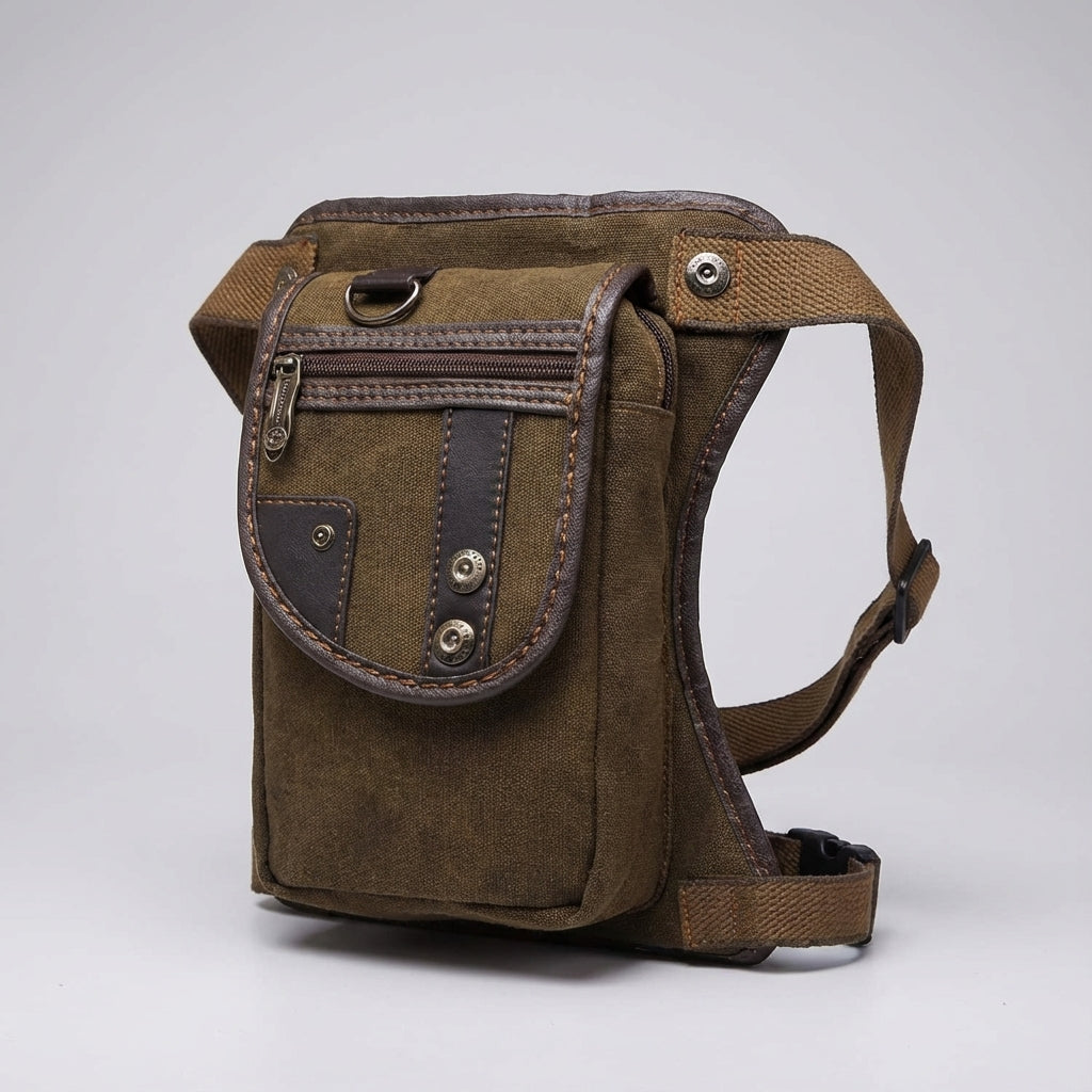 Verstellbare Beintasche CrossGrip am Bein eines Radfahrers, ideal als Fahrradtasche für sicheren Transport von Wertsachen.