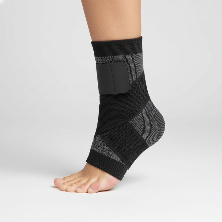 Kompressions-Sprunggelenkbandage zur Schmerzlinderung und Stabilität, verstellbar für optimalen Halt beim Sport.