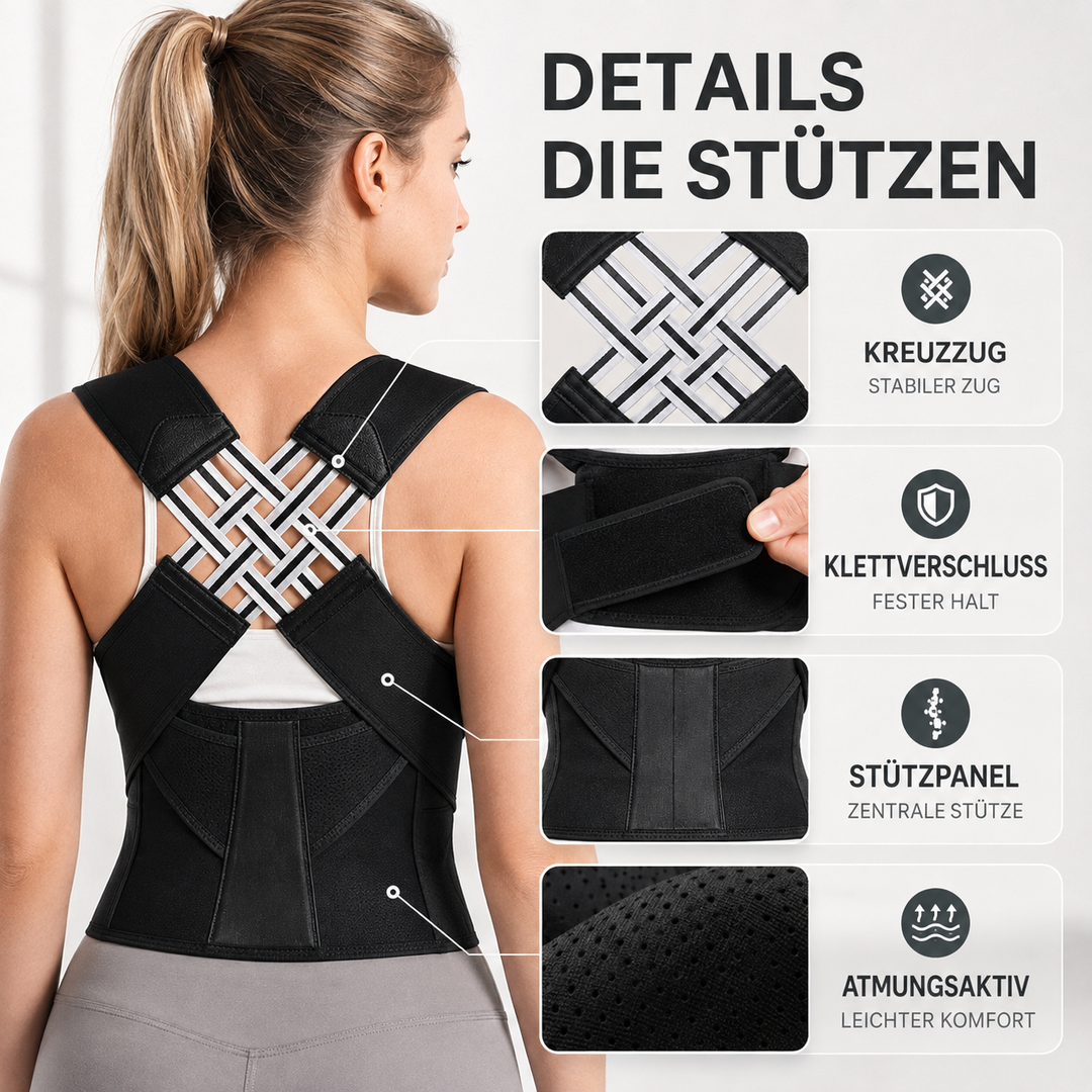 Verstellbare Haltungskorrektur-Rückenstütze für individuelle Passform & effektive Schmerzlinderung.