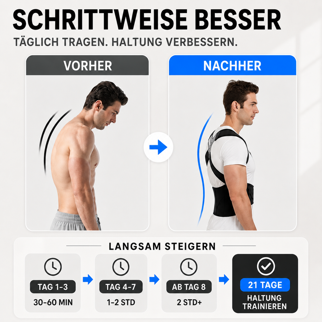 Atmungsaktive, verstellbare Rückenbandage für ergonomische Haltungskorrektur & Schmerzlinderung zu Hause.