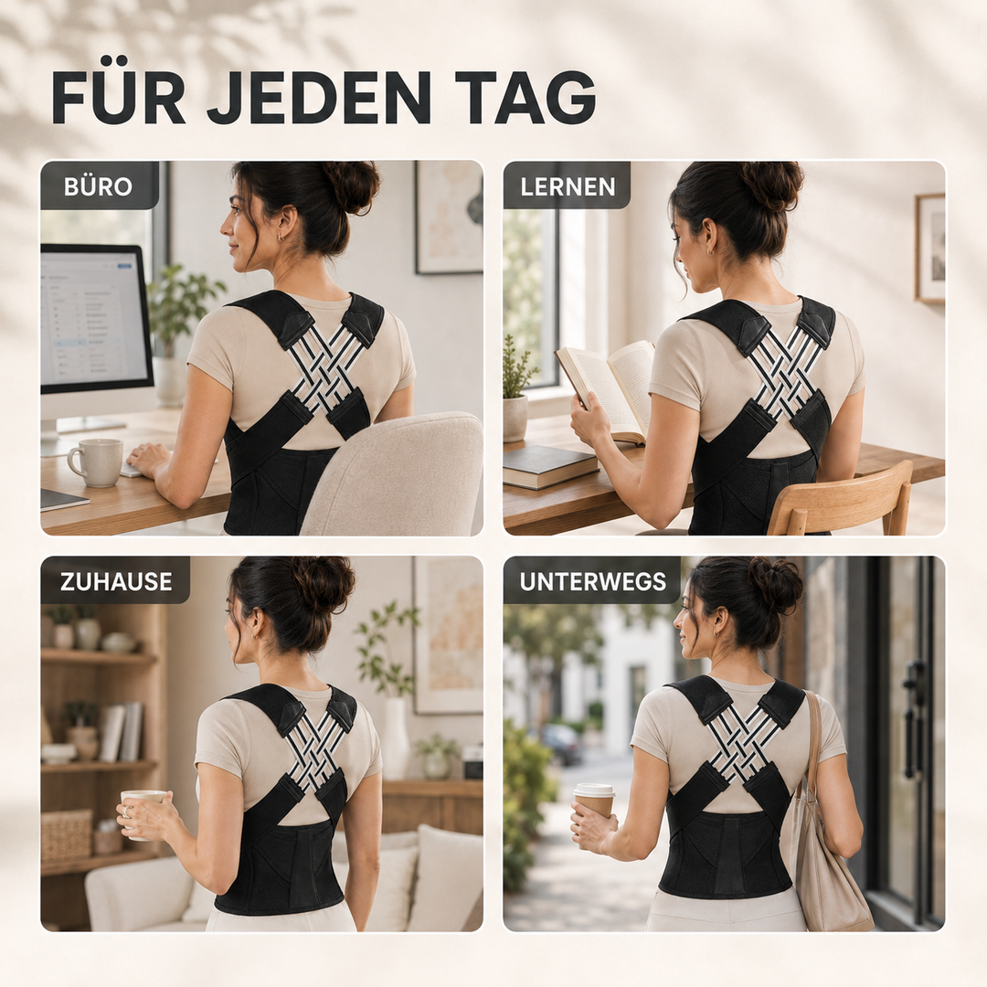 Kompakte Rückenstütze zur Haltungskorrektur. Lindert Rückenschmerzen & fördert ergonomisches Sitzen.