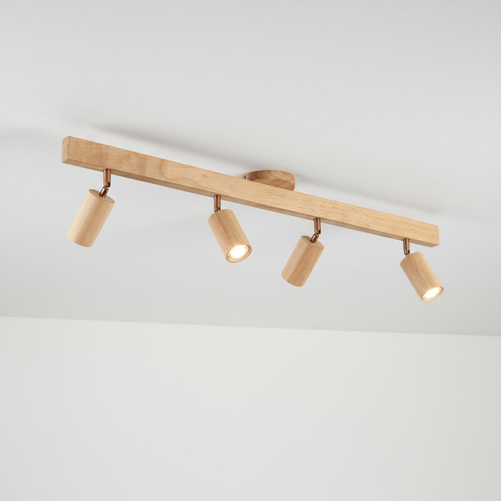 Minimalistischer Holz-Spot Ecobeam, ideal als gezielte Beleuchtung für Kunstobjekte.