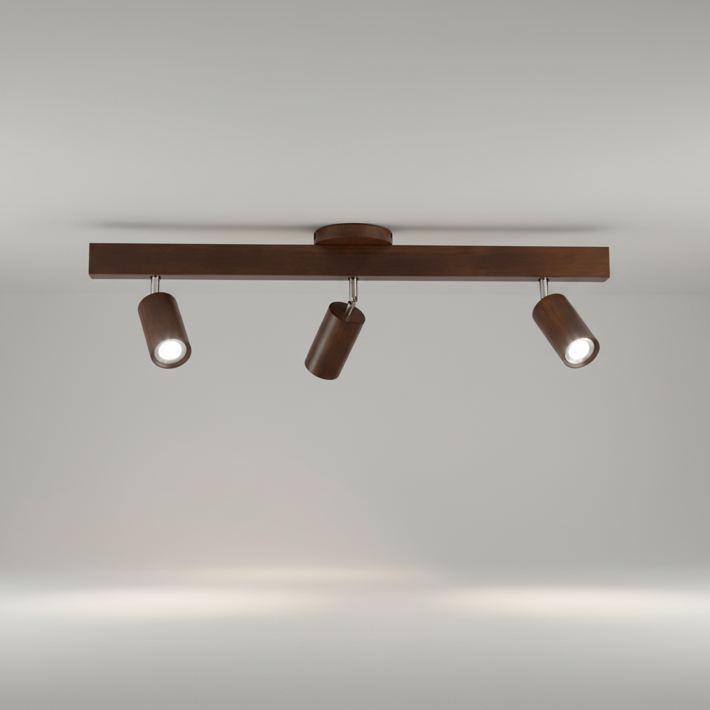Schwenkbarer Holz-LED-Spot Ecobeam, einfache Montage für Decke oder Wand.
