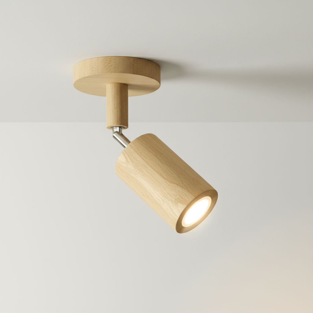 Verstellbare Decken-Spotleuchte Ecobeam aus Echtholz für modernes Wohnen.