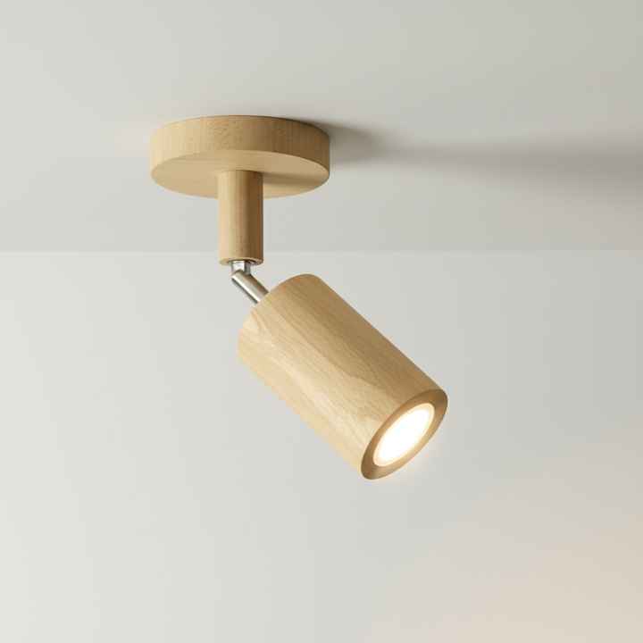 Verstellbare Decken-Spotleuchte Ecobeam aus Echtholz für modernes Wohnen.
