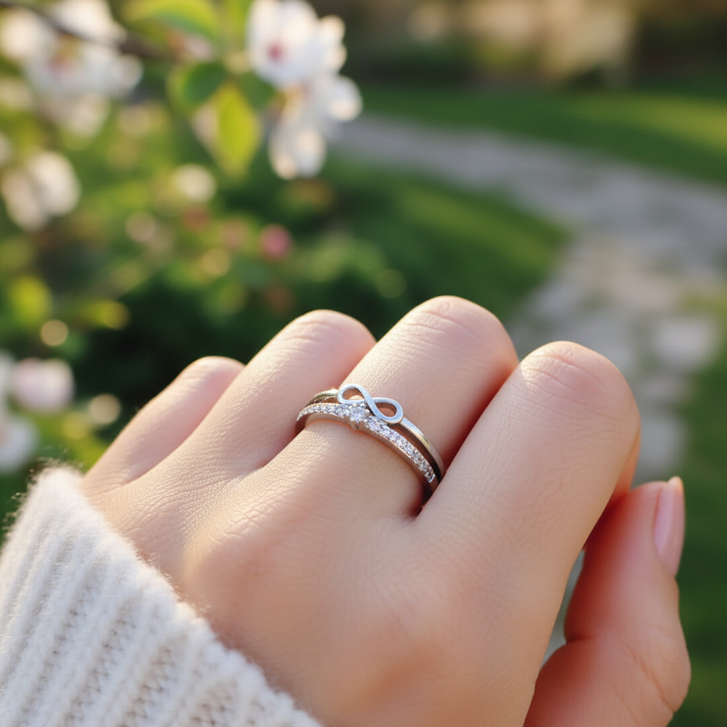 Damen Verstellbarer Herz Ring aus Silber, symbolisiert ewige Liebe, ideal als Geschenk für Frauen.