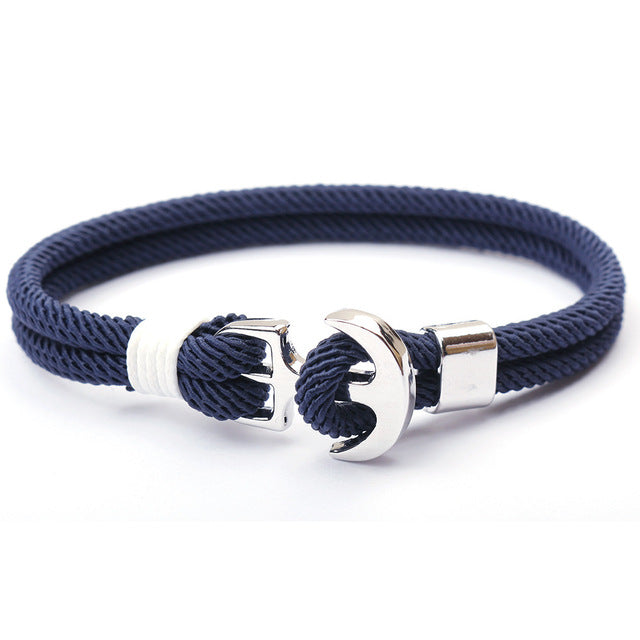Armband "AnchorBlue" mit Fischschwanz, unisex. Verstellbares blaues Edelstahl Seil, für maritimen Stil.