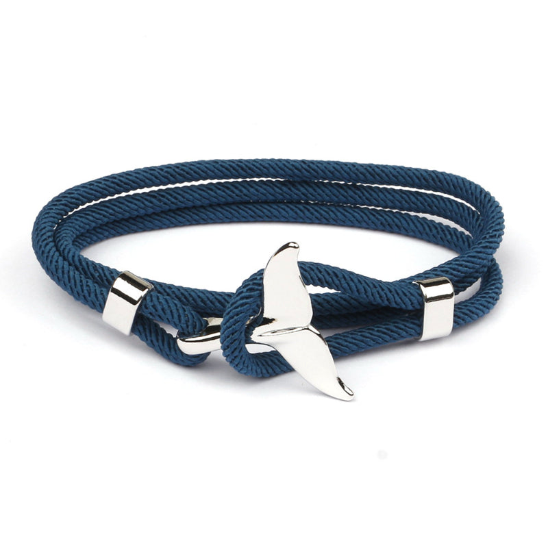 Maritimes Unisex Armband mit Fischschwanz "AnchorBlue". Verstellbares blaues Edelstahl Seil, Sommerstil.