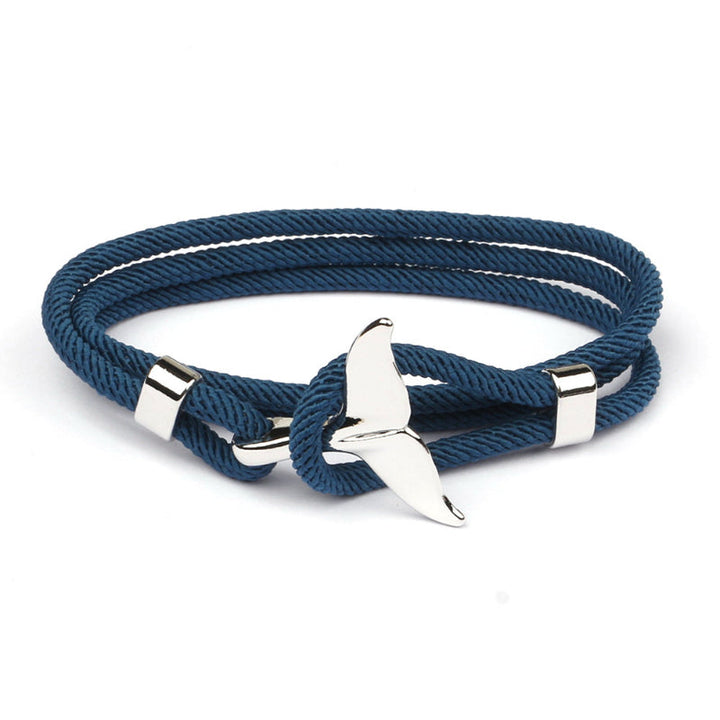Maritimes Unisex Armband mit Fischschwanz "AnchorBlue". Verstellbares blaues Edelstahl Seil, Sommerstil.