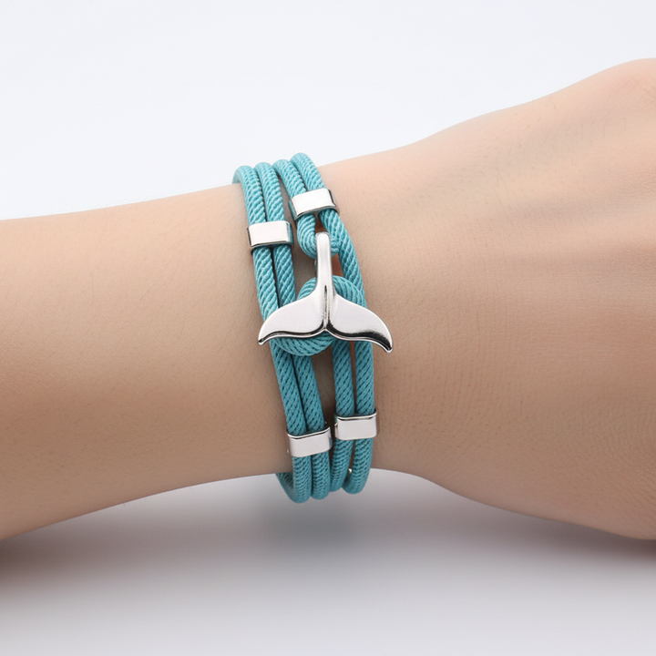 Blaues maritimes Unisex Armband "AnchorBlue" mit Fischschwanz. Verstellbares Edelstahl Seil, elegant.