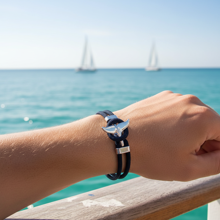 Unisex maritimes Armband "AnchorBlue" mit Anker. Verstellbar, blaues Edelstahl Seil.