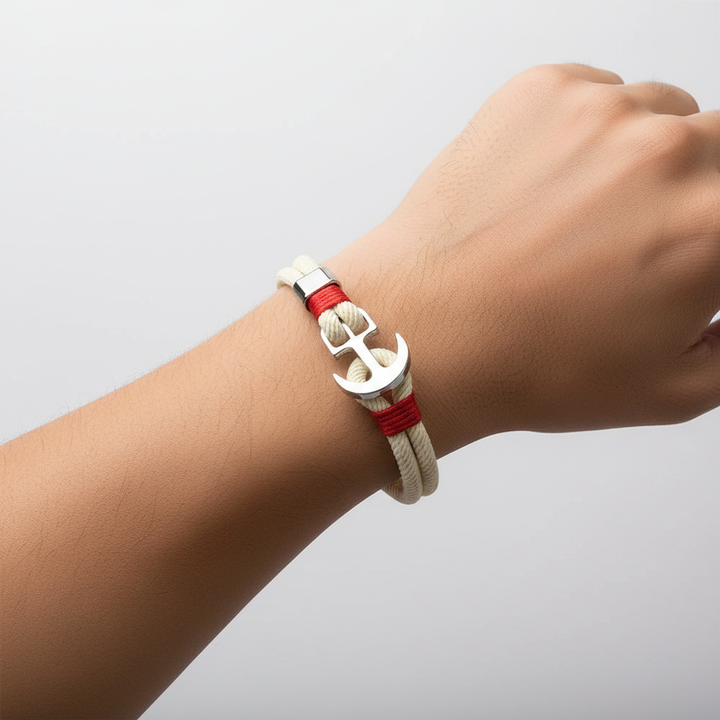 Sommer Armband "AnchorBlue" unisex, mit Fischschwanz. Verstellbares blaues Edelstahl Seil, nautischer Stil.