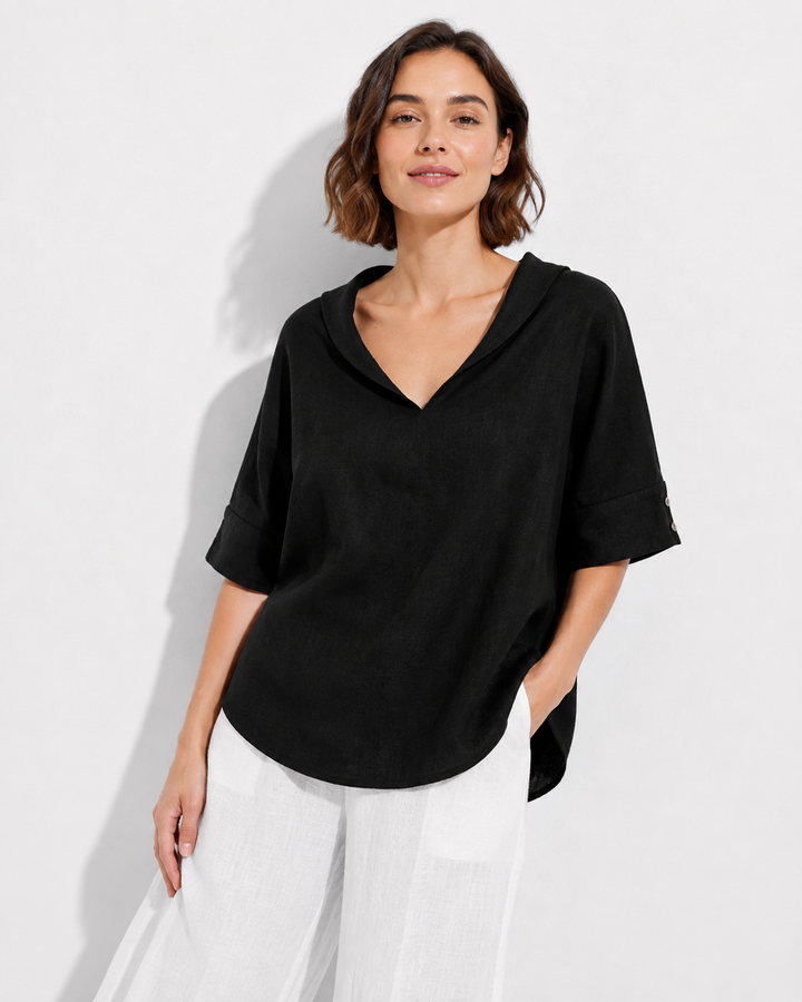 Stylisches Damen Sommer Shirt mit V-Ausschnitt, lässige Eleganz für Frühling & Sommer. Modisch & komfortabel.