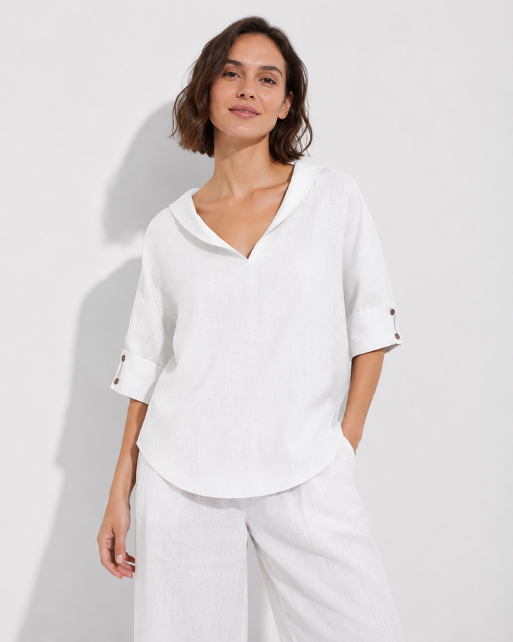 Vielseitiges Damen V-Ausschnitt Shirt, perfekt für Büro, Freizeit oder Abend, elegant & bequem.