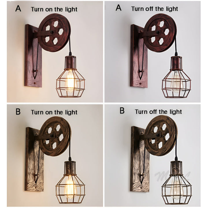 Industrielle Retro-Wandlampe mit LED-Licht. Stilvolle Metall-Leuchte im Vintage-Design für gemütliche Innenräume.