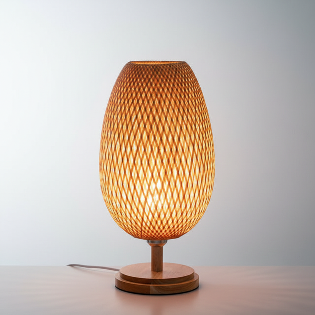 Ästhetische Bambus-Tischlampe im Vintage-Stil, sorgt für eine warme Atmosphäre.