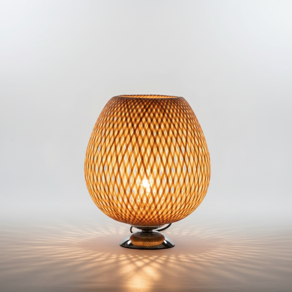 Handgefertigte Bambuslampe im Retro-Design, mit beruhigendem, warmem Licht.