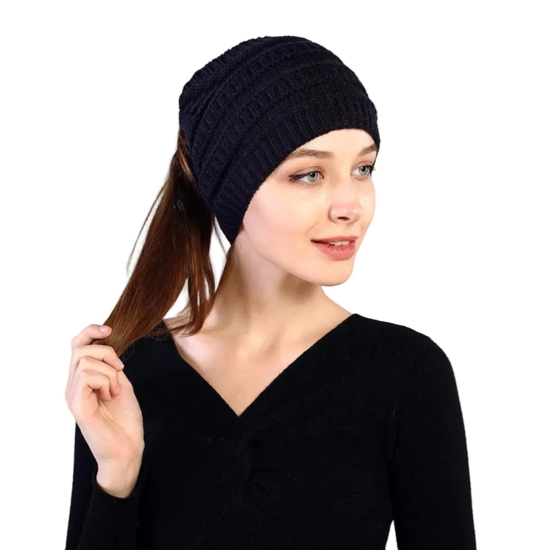 Warmes Strick-Winterstirnband für Damen mit Pferdeschwanz-Öffnung, schützt Ohren; perfektes Herbst-Winter-Accessoire.