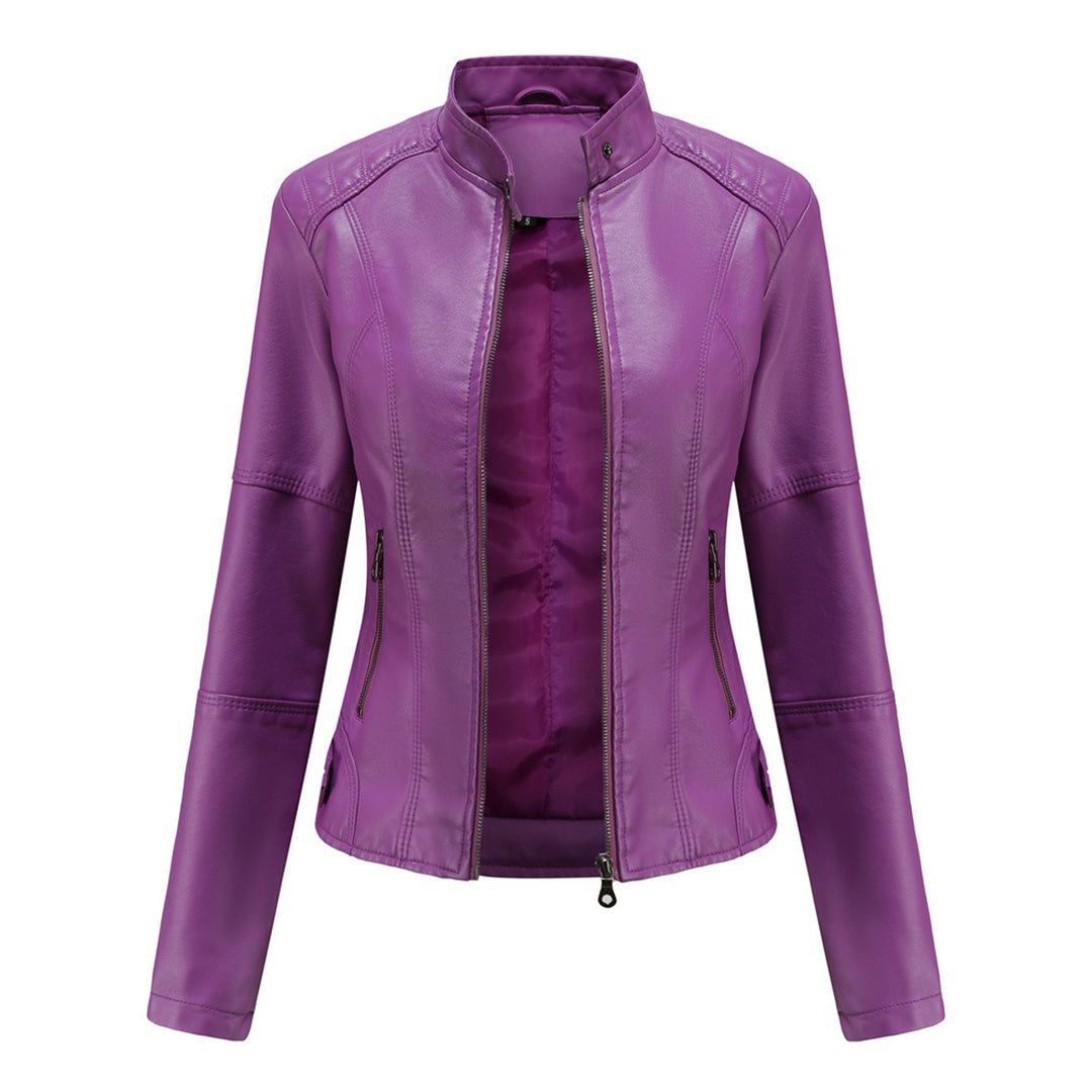 Vielseitige Damen Übergangsjacke in Aprikose, mit Hochkragen, ideal für jede Gelegenheit.