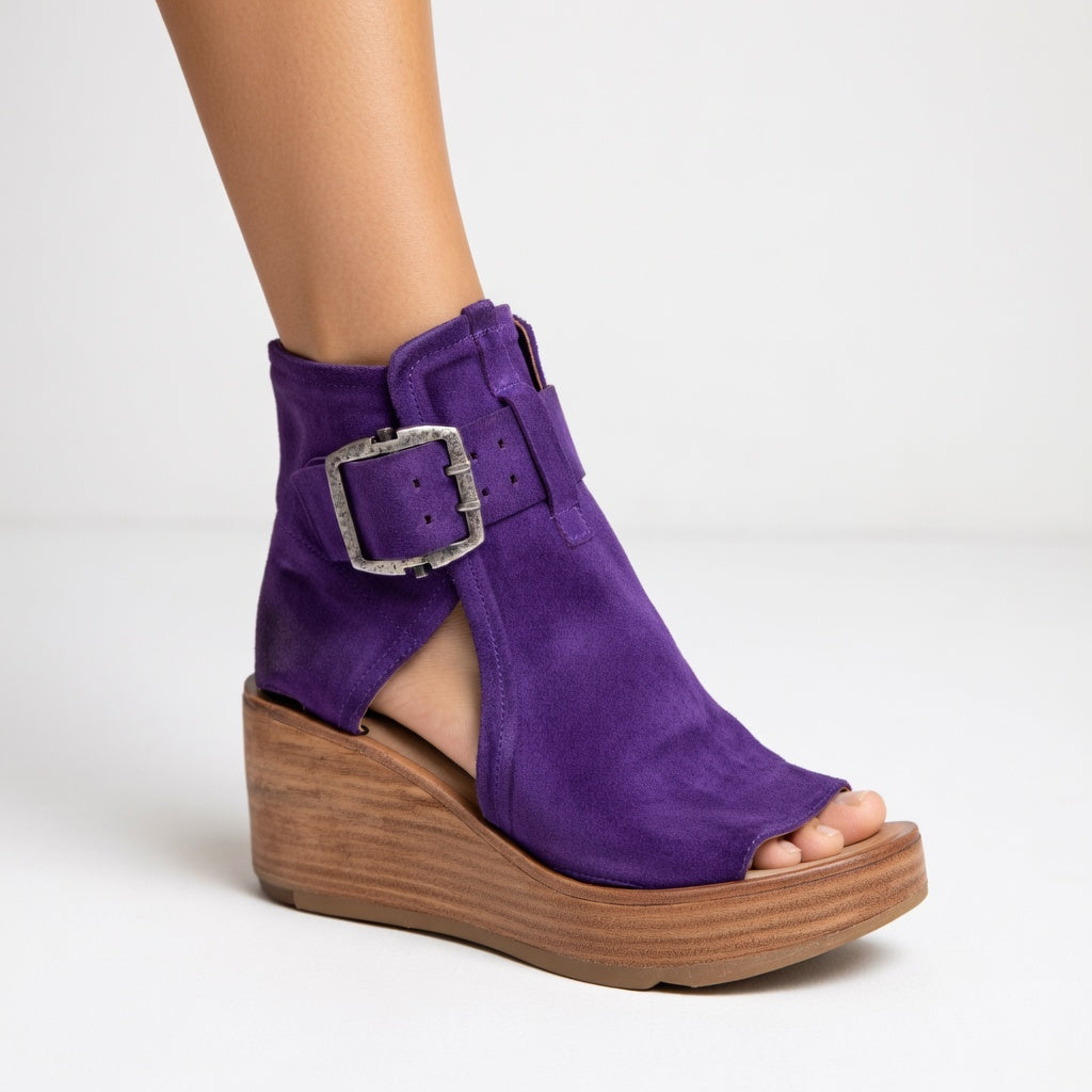 Moderne Damen Wedge-Stiefel mit offenem Zeh und Keilabsatz, vielseitig für Alltag und elegante Anlässe.