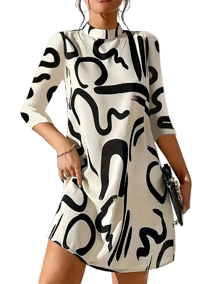 Trendiges Damen Print-Kleid mit elegantem Kragen, bequem und schick für modische Auftritte.