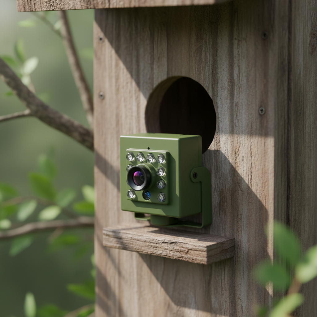Grüne WLAN Nestkastenkamera NestViewo für Vogelbeobachtung; Echtzeit-Streaming direkt auf Ihr Smartphone.