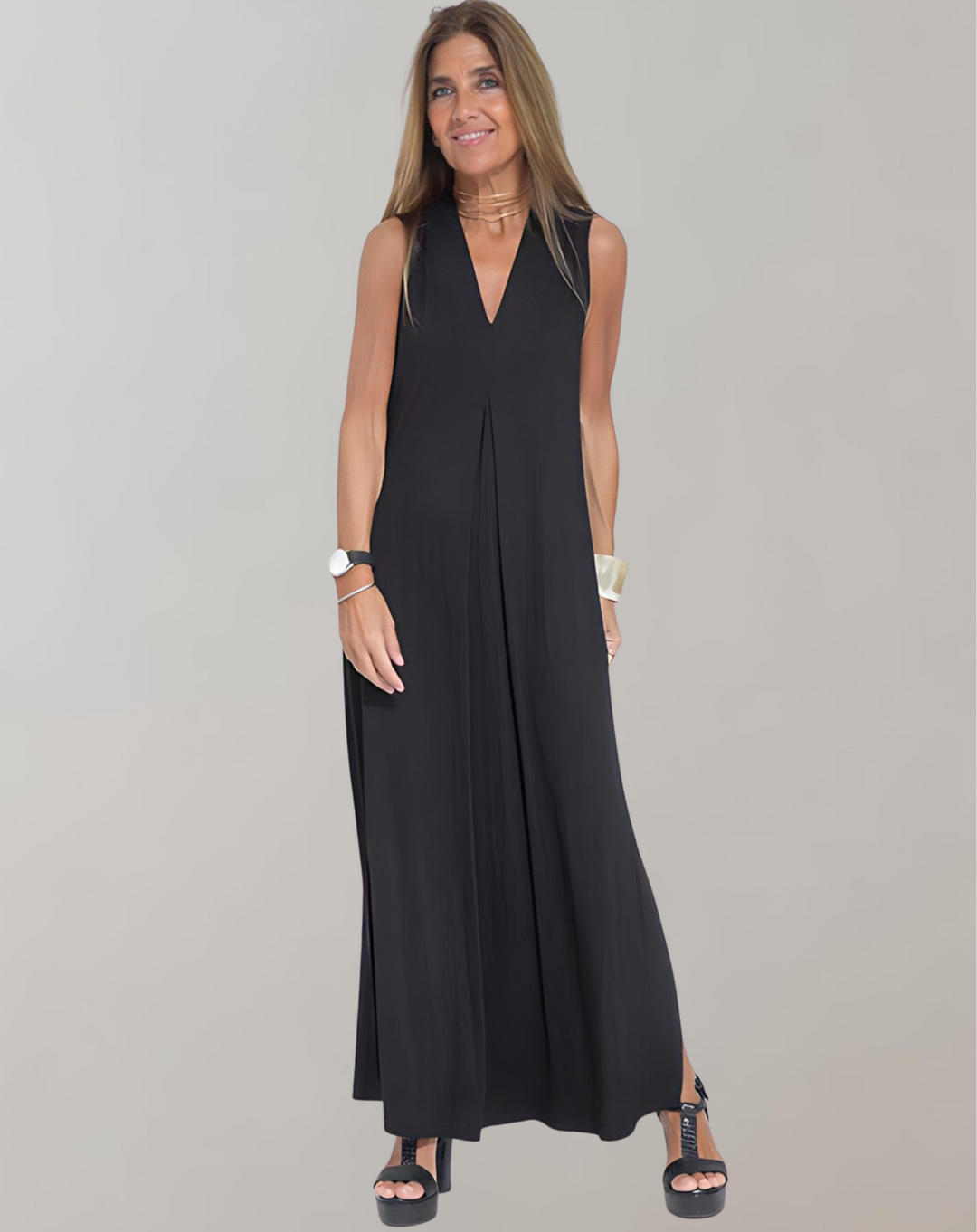 Damen Slim Fit Maxikleid mit V-Ausschnitt, elegant & bequem für Sommer, Frühling und Freizeit.