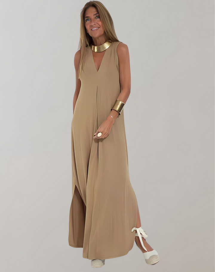 Bequemes Damen Maxikleid Slim Fit mit V-Ausschnitt, ideal für Freizeit, Urlaub & warme Frühlingstage.