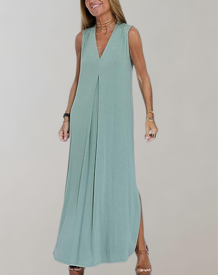 Stylisches Damen V-Ausschnitt Kleid in Slim Fit, elegant für Sommerabende oder lässige Frühlingslooks.