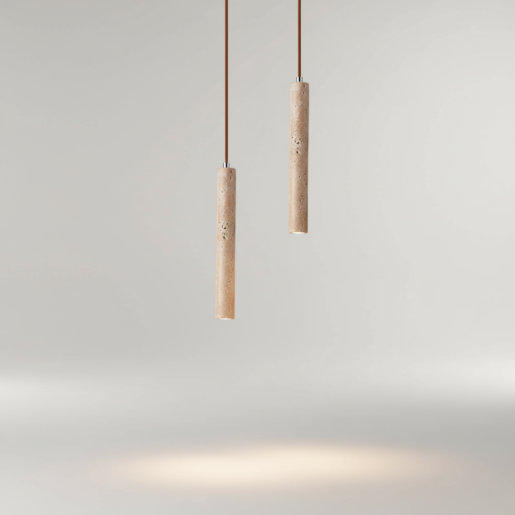 Exklusive Wabi Sabi Hängeleuchte in Travertin Optik. Sorgt für warmes, stimmungsvolles LED Licht in Ihrem Zuhause.
