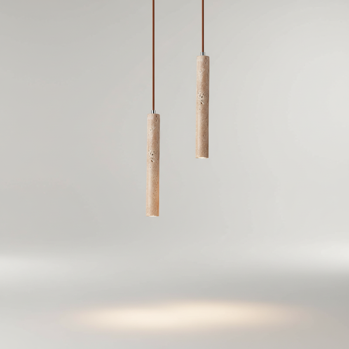 Exklusive Wabi Sabi Hängeleuchte in Travertin Optik. Sorgt für warmes, stimmungsvolles LED Licht in Ihrem Zuhause.
