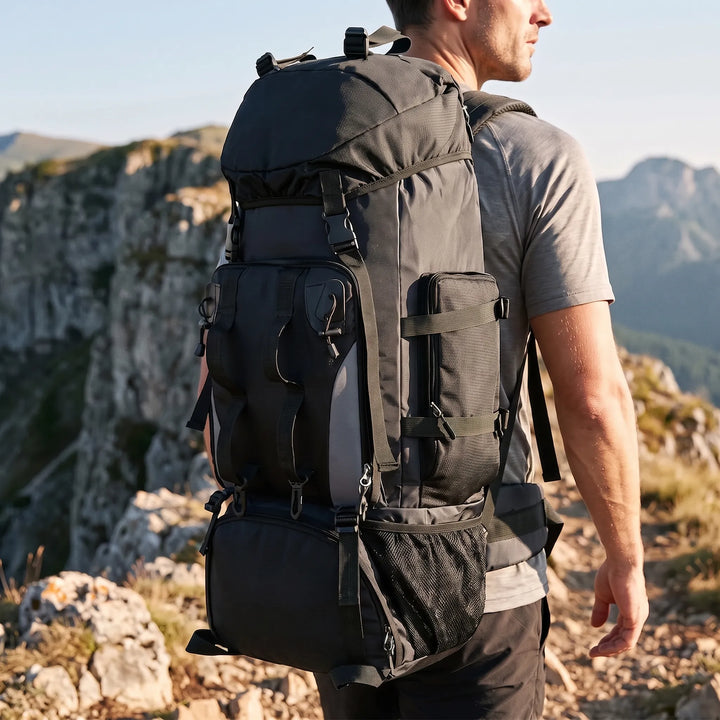 Robuster Unisex Wanderrucksack 90L, ideal für lange Mehrtages-Touren und Trekking-Abenteuer.