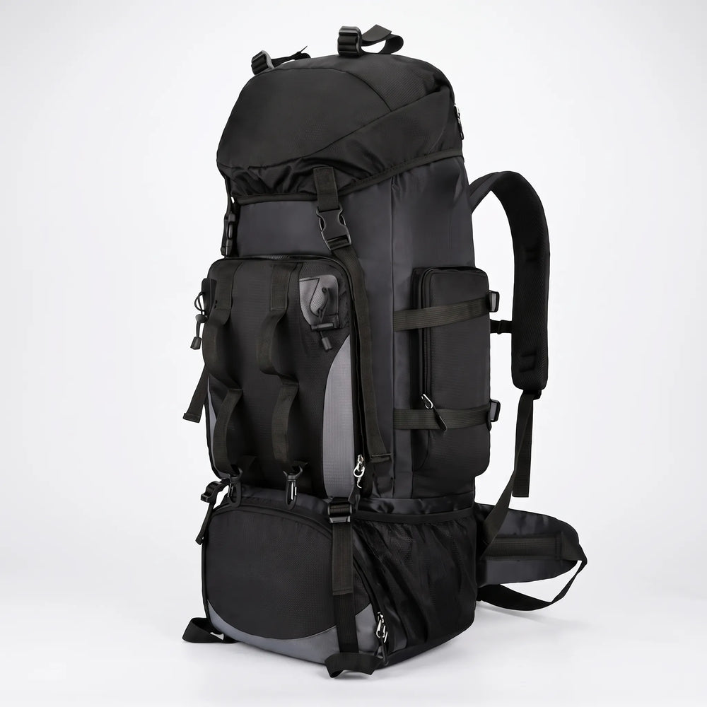 Geräumiger 90L Trekkingrucksack mit vielen Fächern, perfekt für Organisation auf langen Wanderungen.
